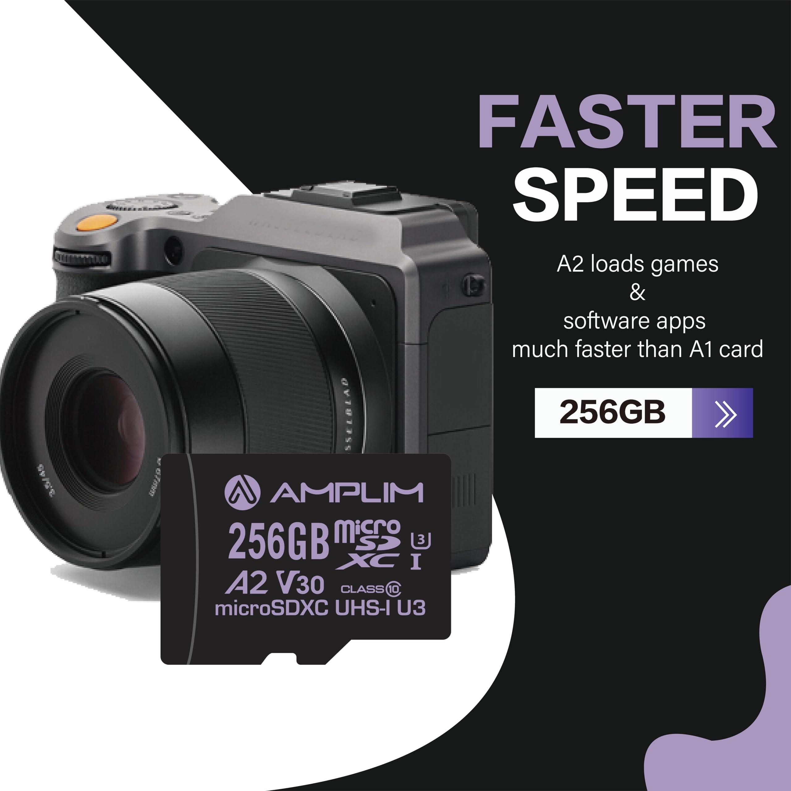Amplim Amplim Micro SD Card 256GB | MicroSD Memory Plus Adapter | Extreme High Speed 170MB/S A2 MicroSDXC U3 Class 10 V30 UHS-I for Nintendo, GoPro Hero, Surface, Phone, Camera Cam, Tablet
