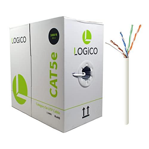 LOGICO LOGICO CAT5e 1000FT UTP Cable Solid 24AWG Network Ethernet LAN Bulk Wire RJ45 White