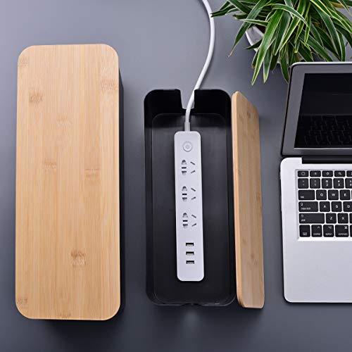 Chouky 2 Pack Large Cable Management Box  Wooden Style Cord Organizer Box and Cover for TV Wires, Computer, Router, USB Hub and Under Desk Power Strip  Safe ABS Material and Baby-Pets Proof Lock (Black)
