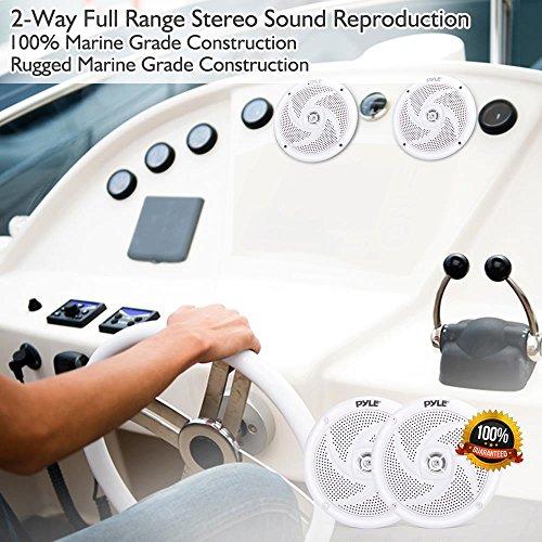 Pyle Pyle Marine Speakers - 5.25 Inch 2 Way Waterproof and Weather Resistant Outdoor Audio Stereo Sound System with 180 Watt Power and Low Profile Slim Style - 1 Pair - PLMRS5W (White)