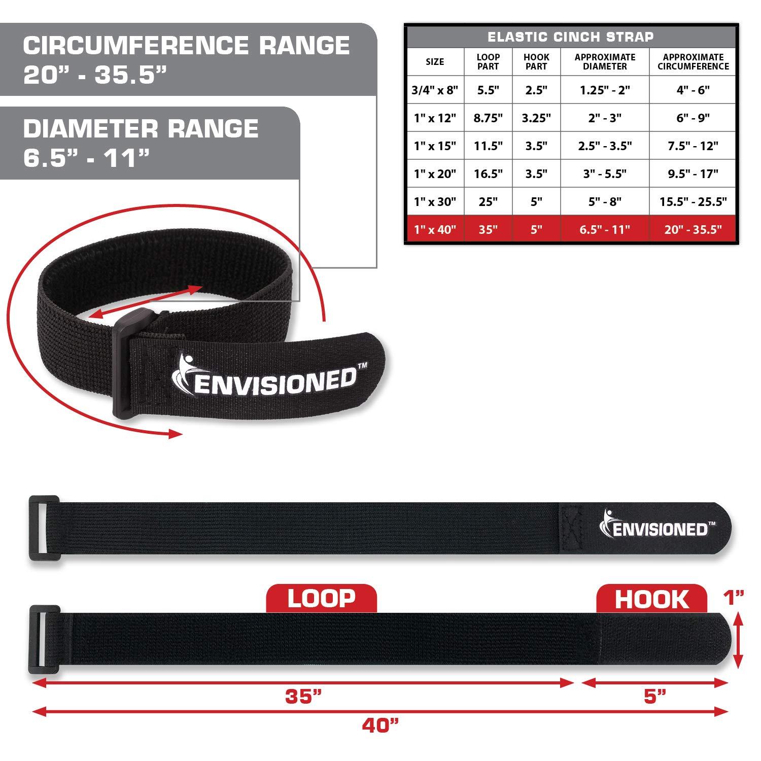 ENVISIONED Elastic Reusable Cinch Straps 1.5" x 20" - 6 Pack Multipurpose Quality Hook and Loop Securing Straps