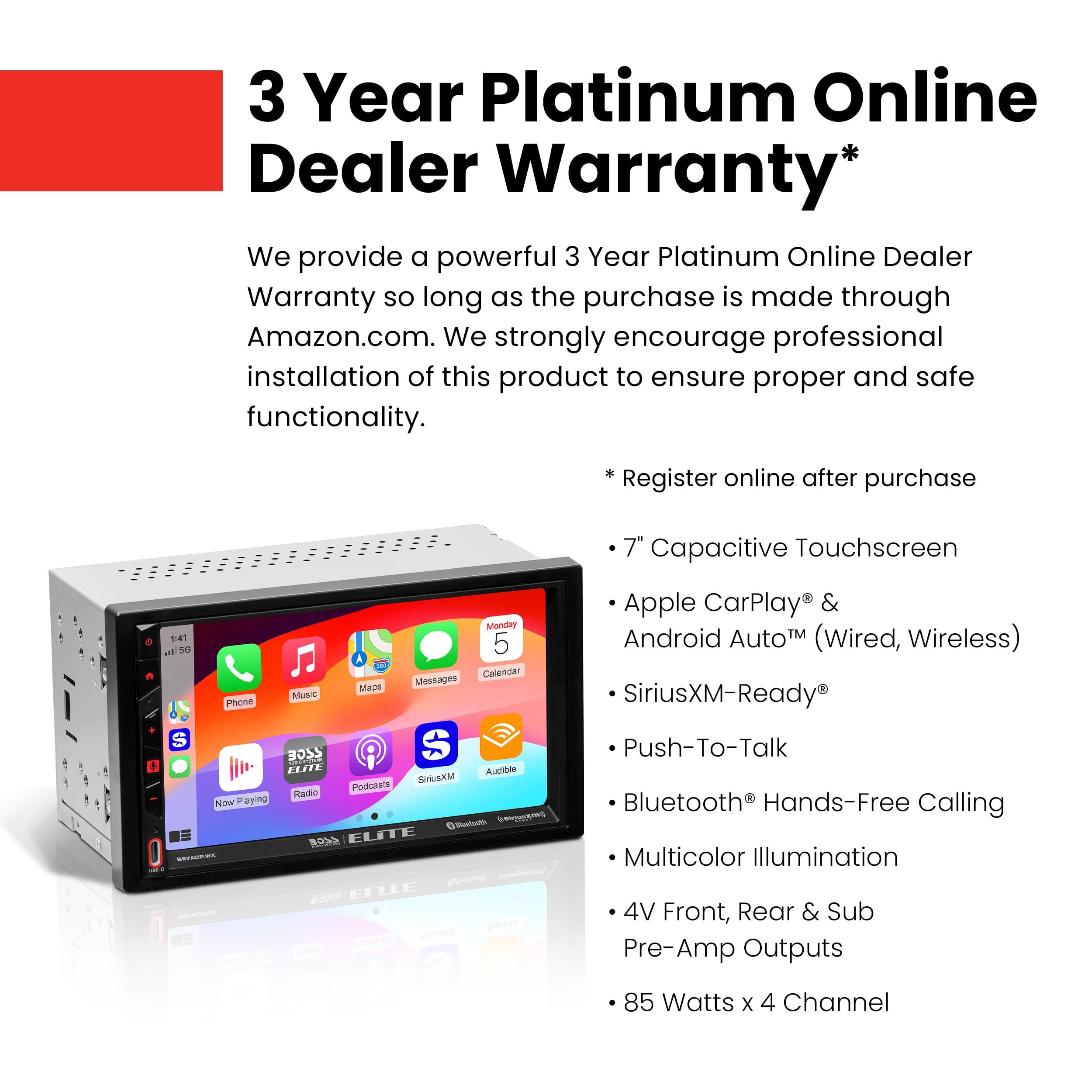 BOSS Audio Systems BOSS Audio Systems Elite BE7ACP.WX Double DIN Car Stereo Wireless Apple CarPlay Android Auto, 7 Inch Touchscreen, Sirius XM-Ready, Bluetooth