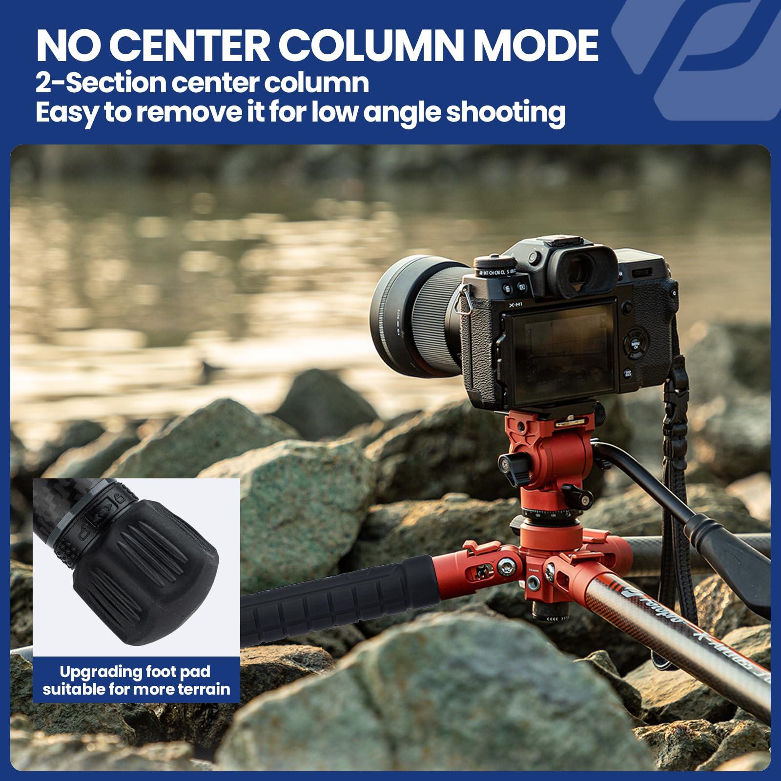 Fotopro Fotopro Carbon Fiber Travel Tripod 2.2lbs Ultralight 64 Inch Portable Compact Travel Video Tripod for Camera DSLR Load up to 22lb X-Aircross 3 Lite Video Orange