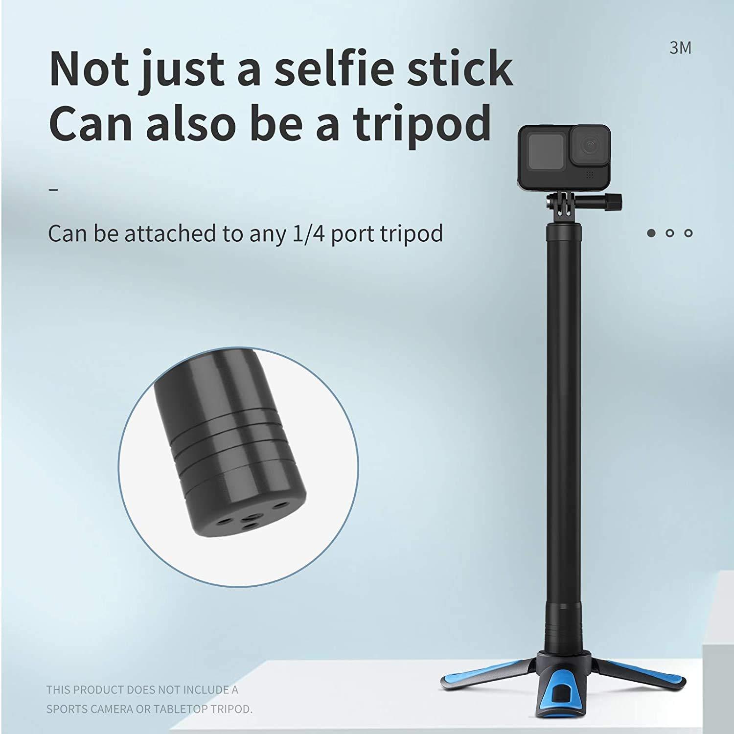 TELESIN TELESIN Long Selfie Stick Pole Invisible- 3M/118 Inch Carbon Fiber Waterproof Underwater Monopod for GoPro Max Hero 13 12 11 10 9 8 7 6 5 Insta360 X3 X4 Ace Pro Go3 DJI Action 3 4 Osmo Pocket