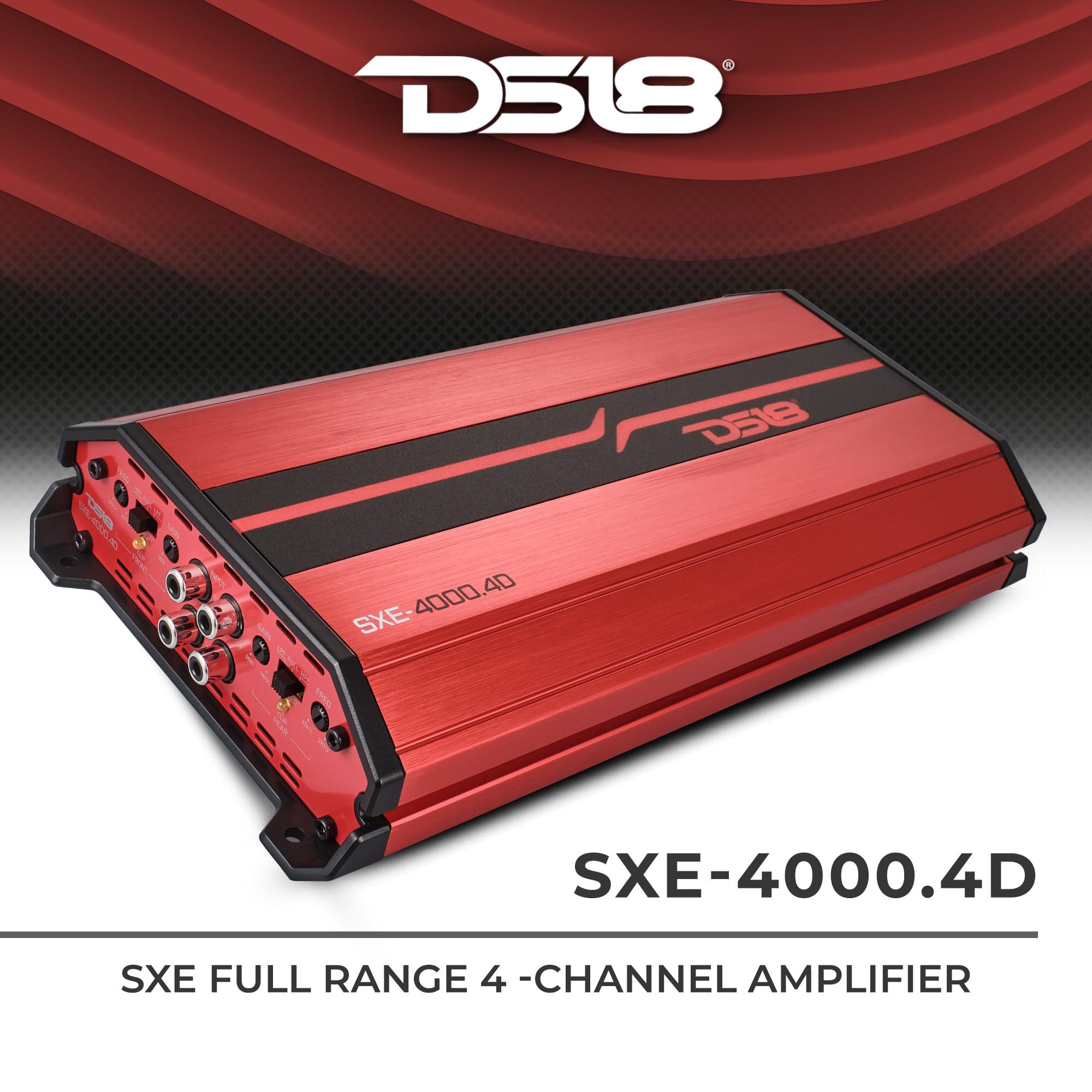 DS18 DS18 SXE-4000.4D/RD Car Amplifier Stereo Full-Range Class D 4-Channel 275x4 RMS @4 OHM 4000 Watts - Powerful and Compact Amp for Speakers in Car Audio System