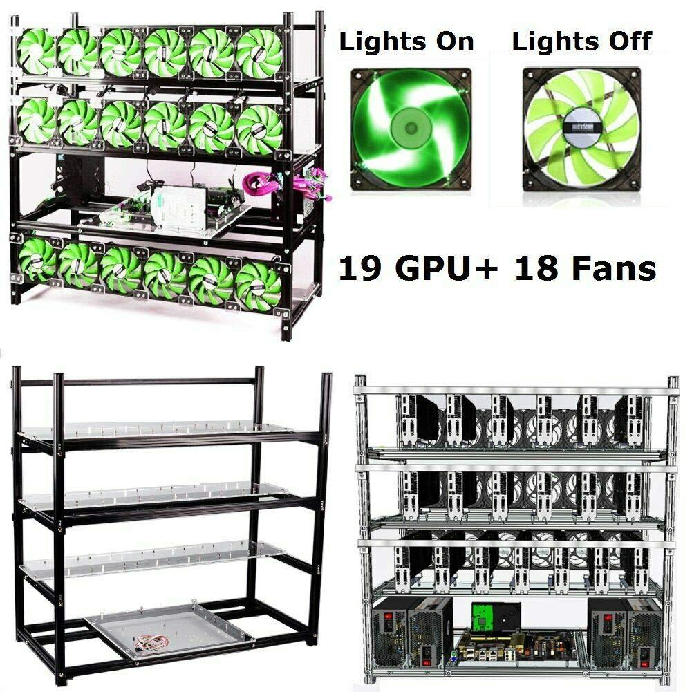 HLL HLL 19GPU Open Air Mining Rig Case Frame Bitcoin Ethereum BTC LTC(with 18 Fans),Black