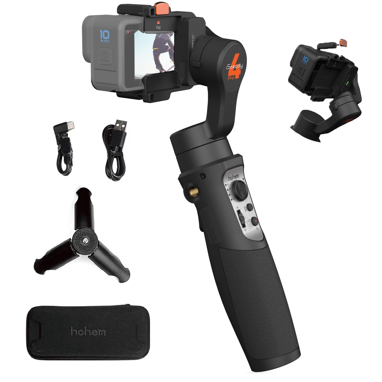 hohem hohem iSteady Pro 4 3-Axis Gimbal Stabilizer for GoPro 13/12/11/10/9 8/7/6/5, for Osmo Action and Other Action Cameras,Support Bluetooth & Cable Control, IPX4 Splash Proof with Tripod