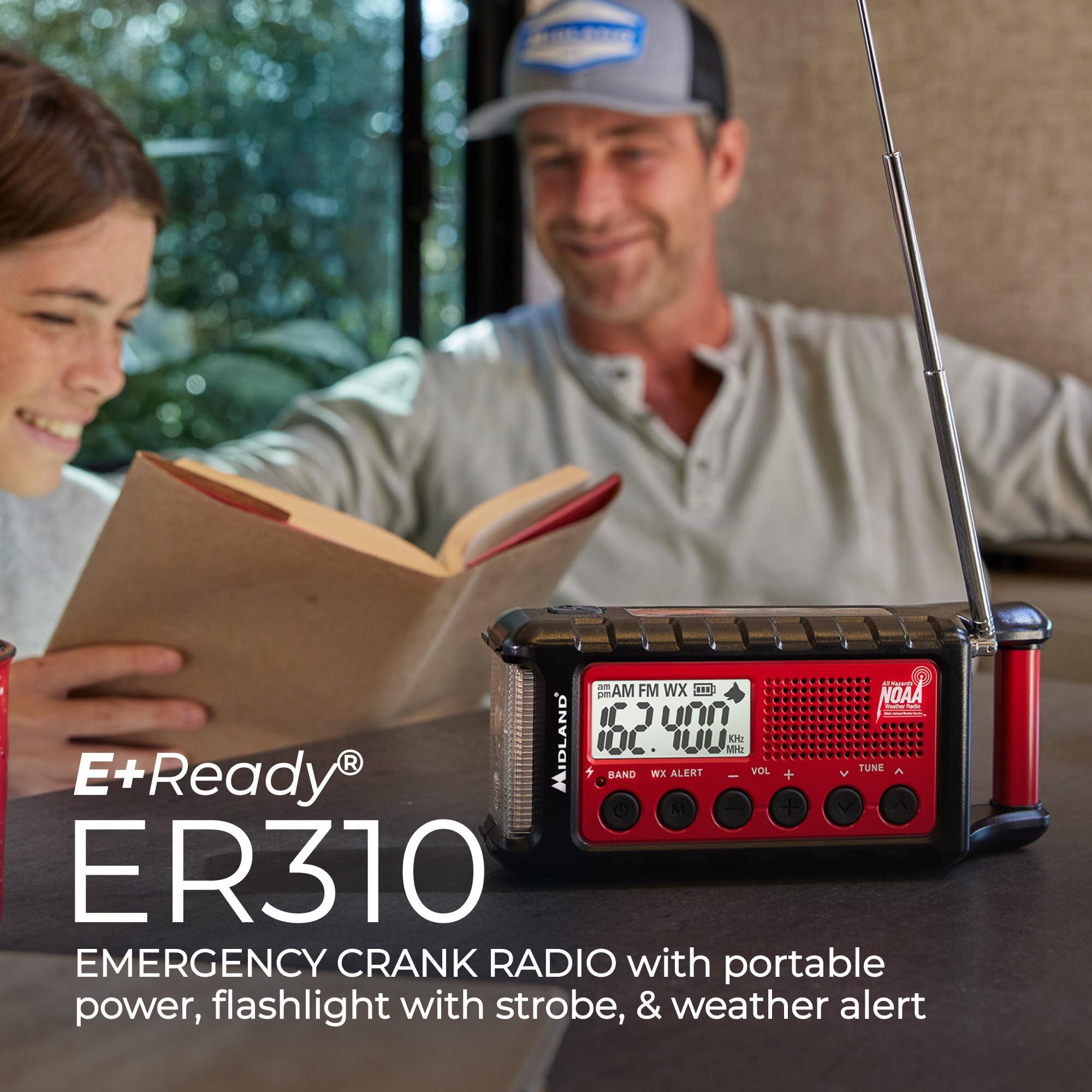 Midland Midland - ER310, Emergency Crank Weather AM/FM Radio - Multiple Power Sources, SOS Emergency Flashlight, Ultrasonic Dog Whistle, & NOAA Weather Scan + Alert (Red/Black)