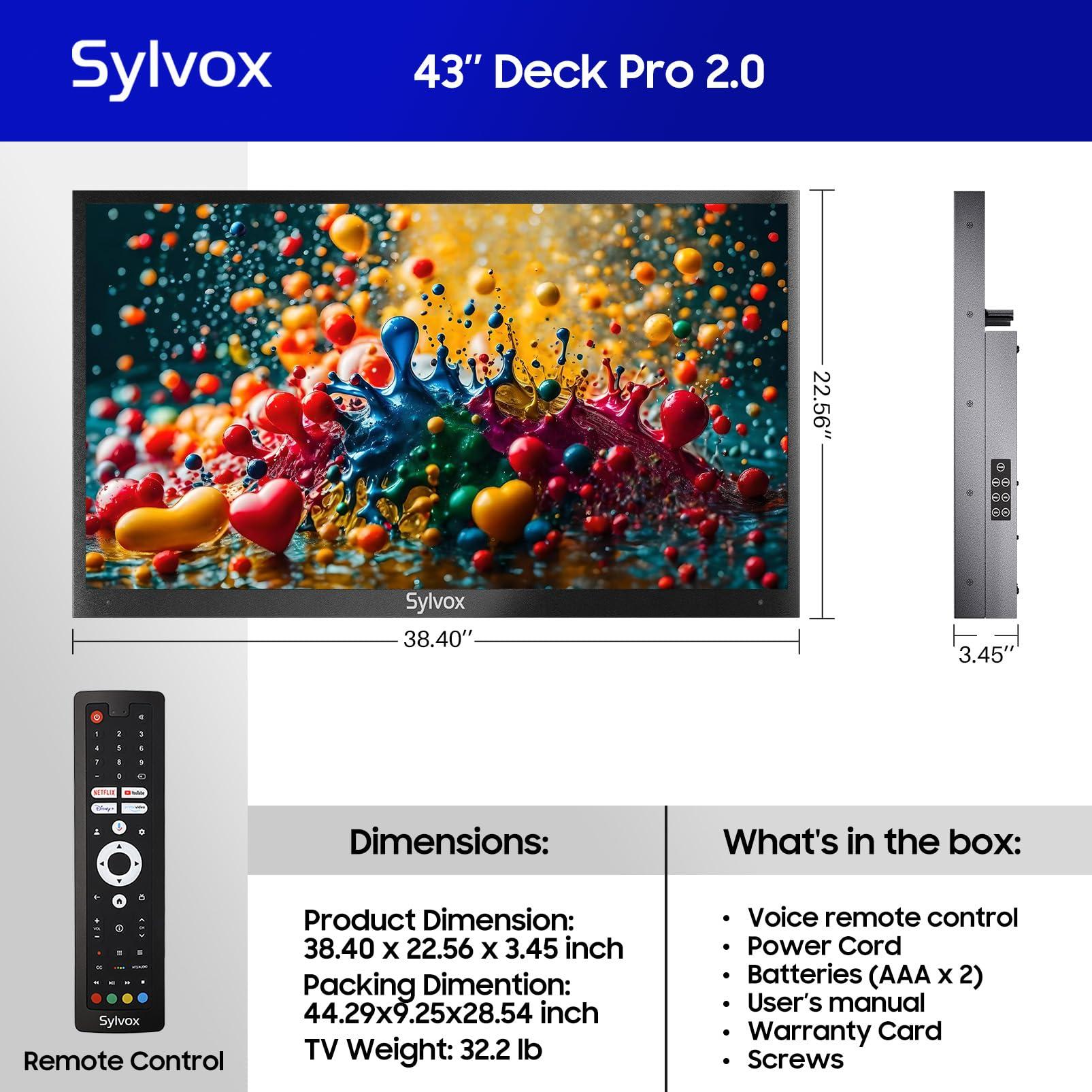 SYLVOX SYLVOX Smart Outdoor TV, 43 inch Outdoor Television Upgraded Google TV, 4K Weatherproof Outside TV, IP55 Waterproof, Google Assistant, Chromecast, 1000 nit Brightness for Partial Sun (Deck Pro 2.0)