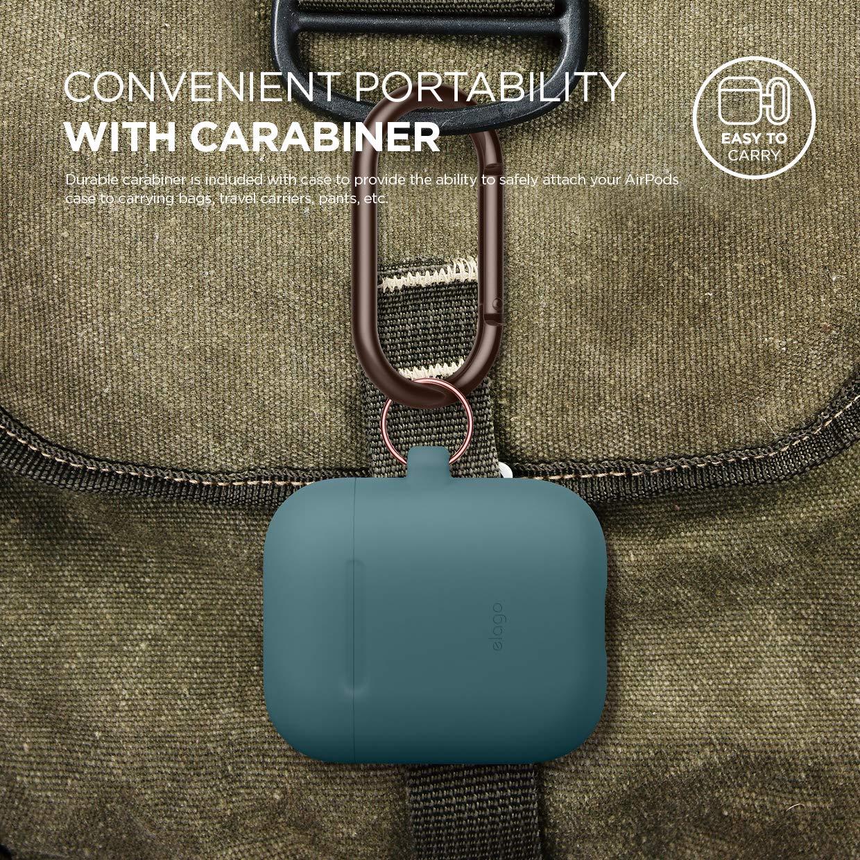 elago elago Silicone Case with Keychain Compatible with Apple AirPods Case 1 & 2, Front LED Visible, Supports Wireless Charging, Protective Silicone [Dark Turquoise]