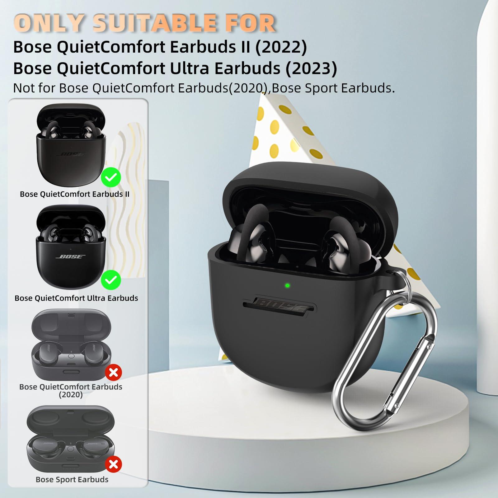 WOFRO Case for Bose QuietComfort Earbuds II(2022)& New Bose QuietComfort Ultra Case (2023), WOFRO Silicone Protective Skin Cover for New Bose QuietComfort Earbuds 2 Accessories with Carabiner (Black)