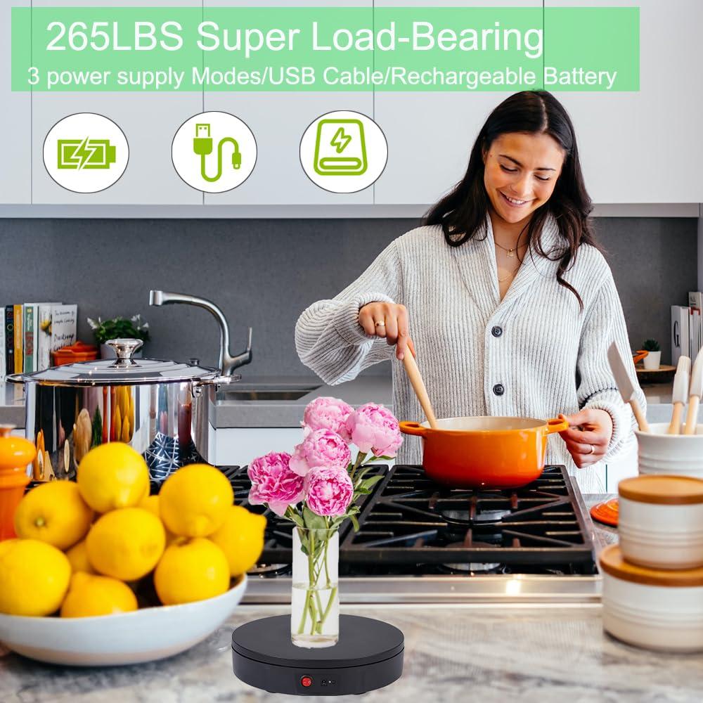 JAYEGT JAYEGT Motorized Rotating Display Stand ,360 Degree Electric Rotating Photography Turntable For Products DisplayVideo Show, Live ShowRemote Control+5 Colors Backgrounds (Black / 11.8inch / 265 Lbs Load / Rechargeable)