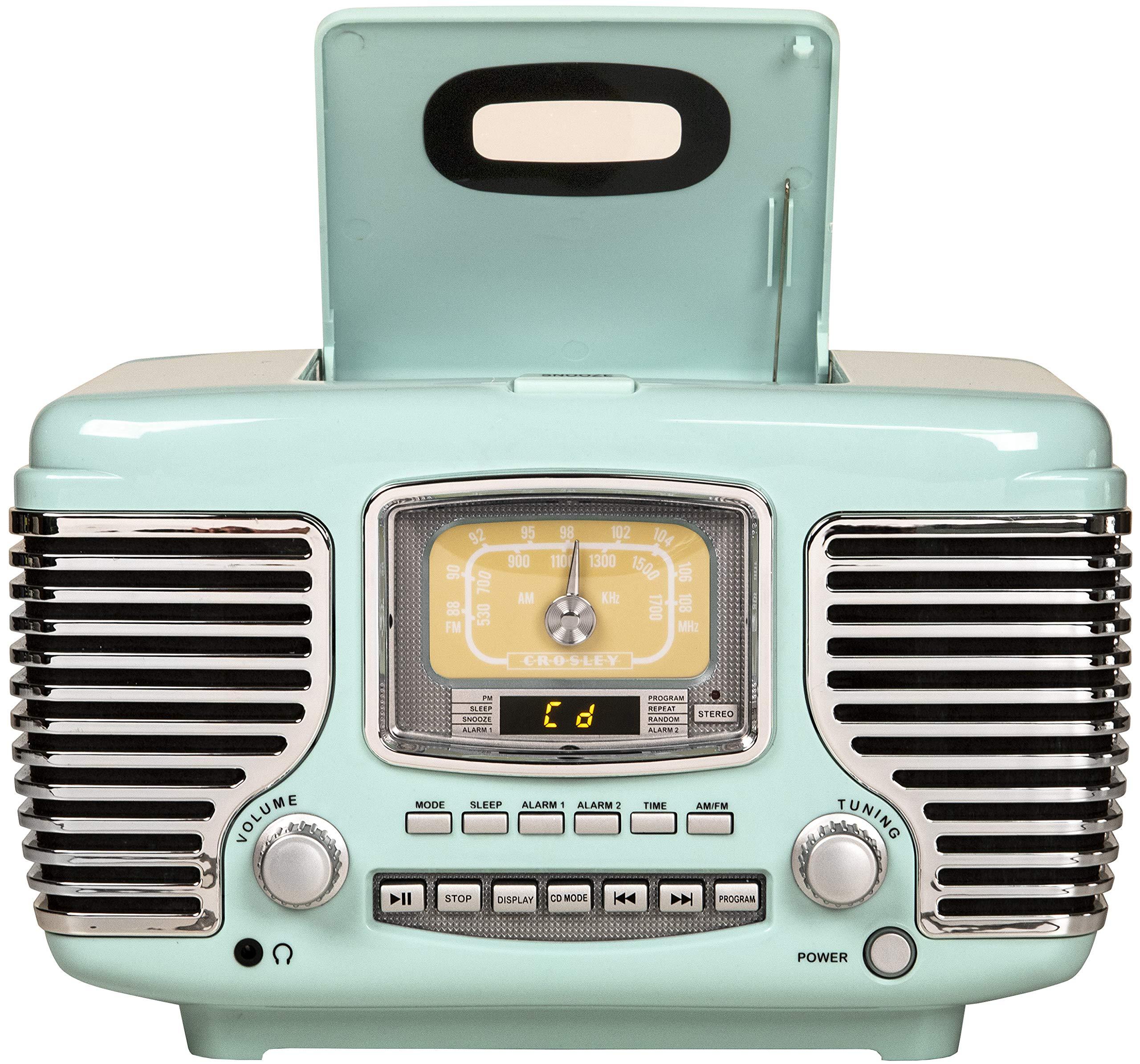 Crosley Crosley CR612B-AB Corsair Tabletop AM/FM Bluetooth Radio with CD Player and Dual Alarm Clock, Aqua Blue