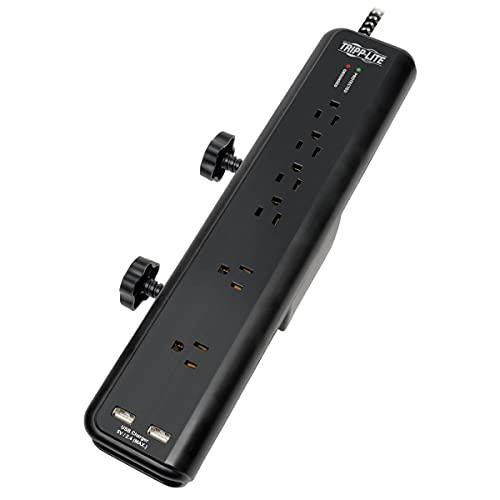 Tripp Lite Tripp Lite Desk Clamp Surge Protector Power Strip, 6-Outlets & 2 USB, Microbrial Resistant, 8 ft Braided Cord, 2100 Joules, 1875W, 40,000 Insurance & Lifetime Manufacturer's Warranty (TLP608DMUAM)