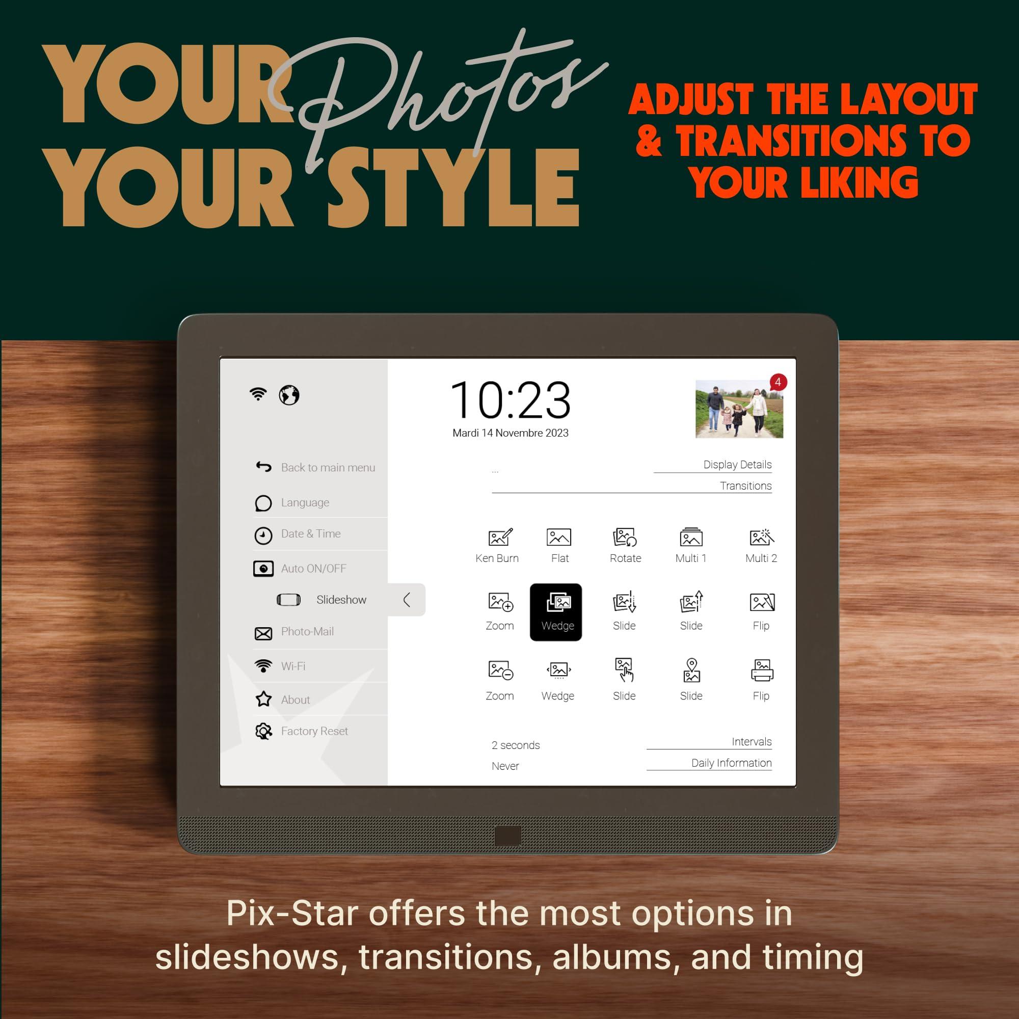 Pix Star PixStar 10 inch Digital Frame WiFi | Free Unlimited Cloud Storage | Motion Sensor | Highly giftable for Grandparents | IPS Display | Easy Setup Digital Photo Frame | Electronic Picture Frame