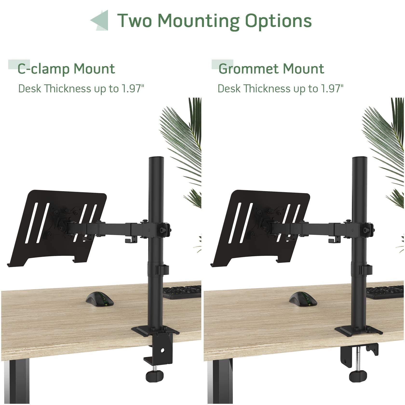 UPGRAVITY UPGRAVITY Laptop Desk Mount, Single Laptop Stand Arm with Vented Tray for 17 inch Notebook or 14-32 Monitor, Holds up to 17.6 lbs, Fully Adjustable, Clamp/Grommet Mounting, VESA 75/100mm