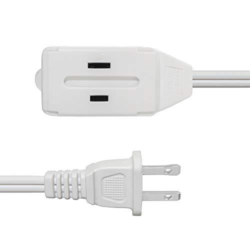 Cmple CMPLE - 3-Outlet Household Indoor Extension Power Cord - 2 Prong with Protection Outlet Cover - 6 Feet, White, (2 Pack)