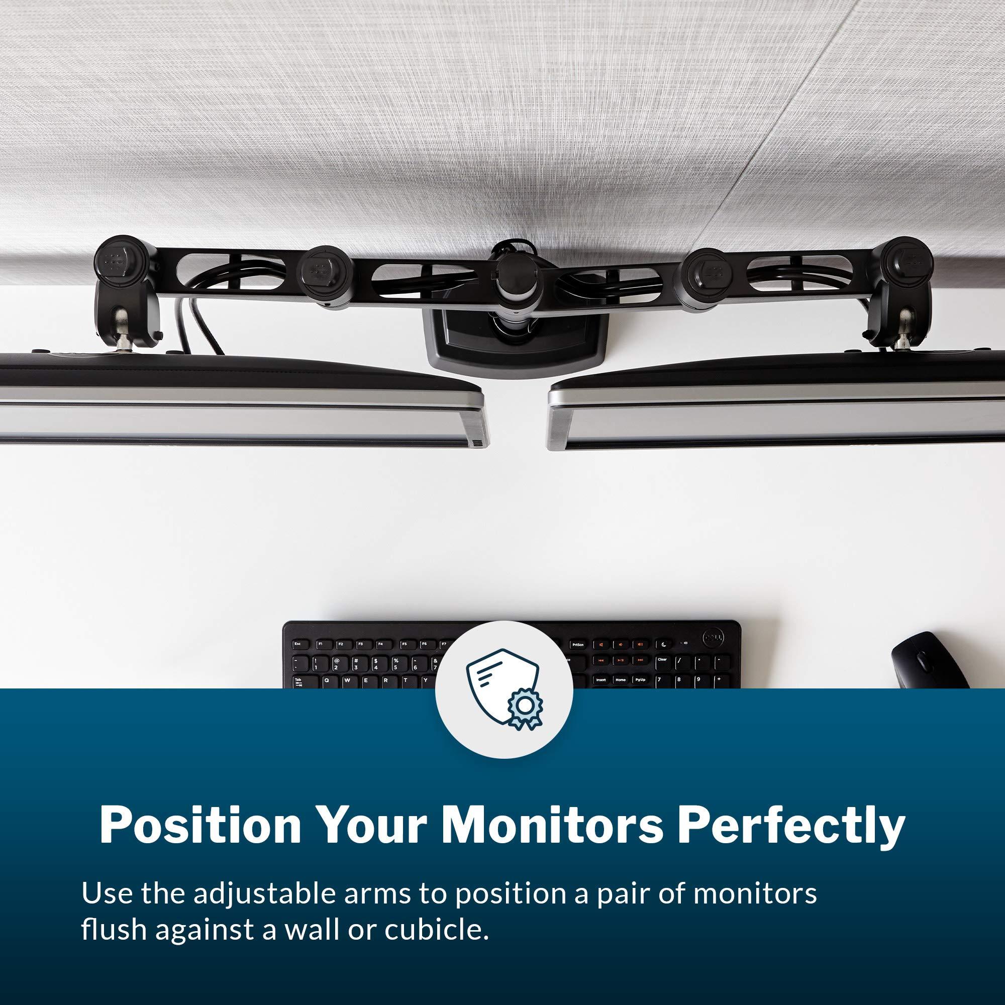 Vari Vari Dual Monitor Arm 180 Degree - VESA Compatible Mount w/ 180 Degree Adjustment - Monitors up to 27 inches, 19.8 lbs - Double Arms for Compact Spaces - Computer Monitor Stand for Home or Office