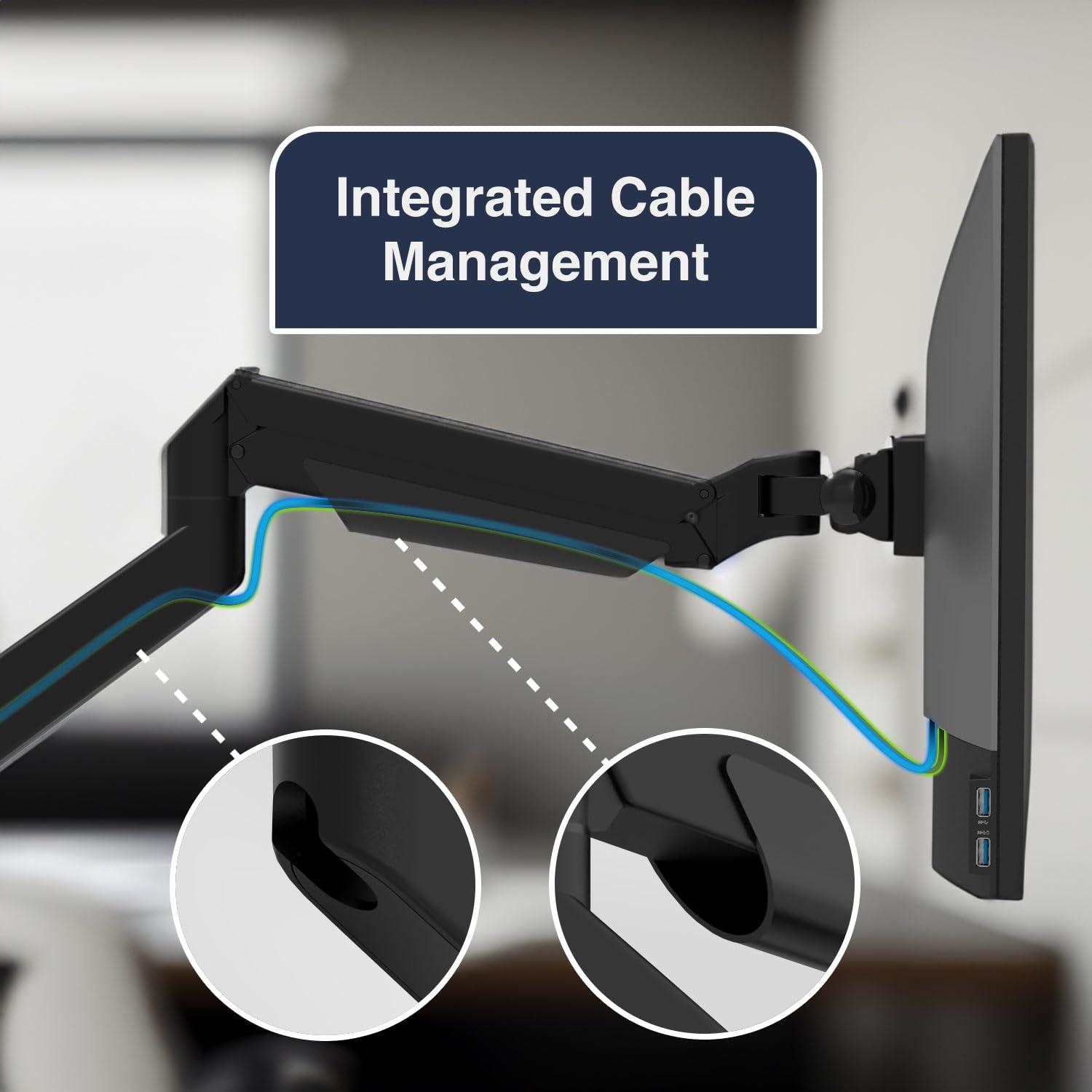 Desky Desky Heavy Duty Single Monitor Arm (24lbs+) Ergonomic Gas Spring Desk Mount, Fits 3843" Ultrawide Screens, VESA 75x75/100x100, Clamp/Grommet Base Silver