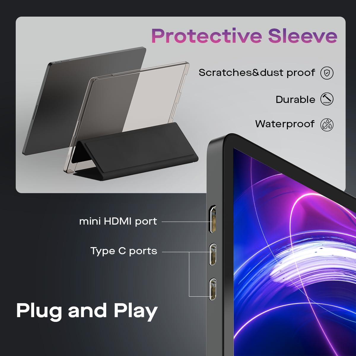 MP MP Mobile Pixels New Glance Plus 15.6'' OLED Portable Monitor, 1MS 100000:1 Laptop Screen Extender with Dual Speakers, Plug & Play, Windows/macOS/Switch/Android, Included Protective Cover Waterproof