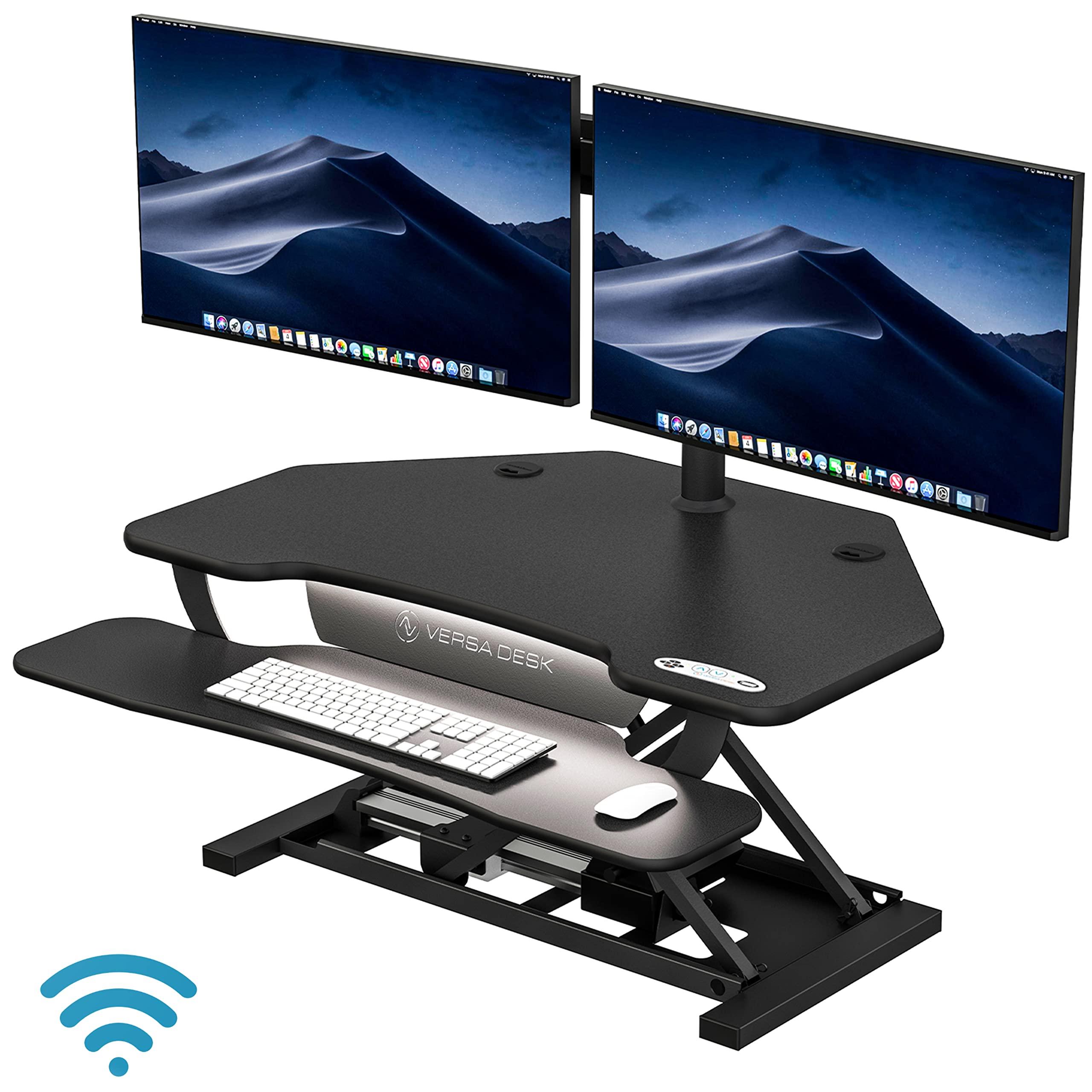 VERSADESK VERSADESK PowerPro Elite 36 x 31 Smart Corner Standing Desk Converter | Mobile App Adjustable Sit-Stand Desk Riser w/Keyboard Tray & USB & USBC Ports | for Home or Office - Black