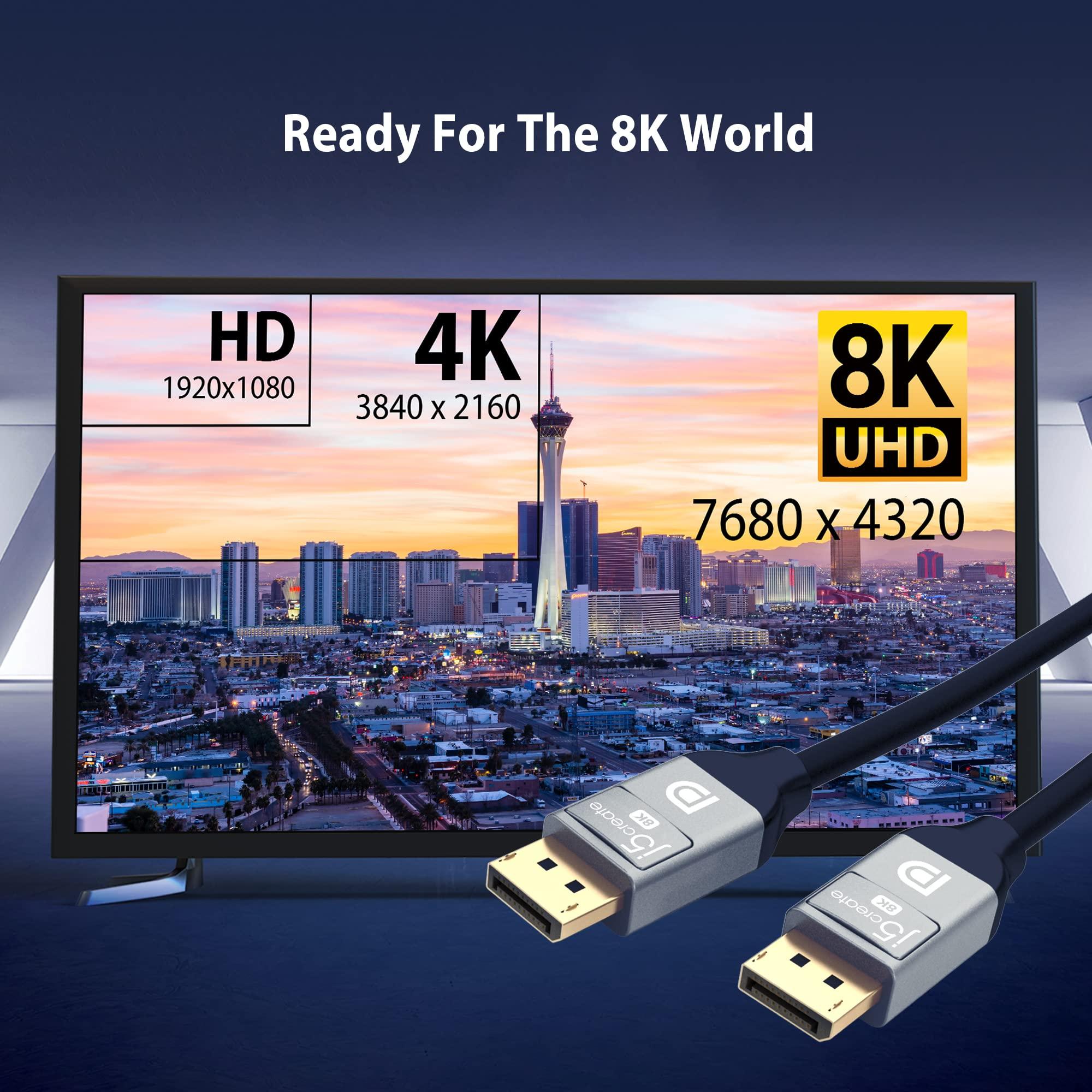 j5create j5create VESA Certified 8K DisplayPort Cable, Supports DP 1.4, 4K@120Hz, 8K@60Hz, HDR for Gaming Monitor, TV, PC, Laptop - 6.6ft (JDC43)
