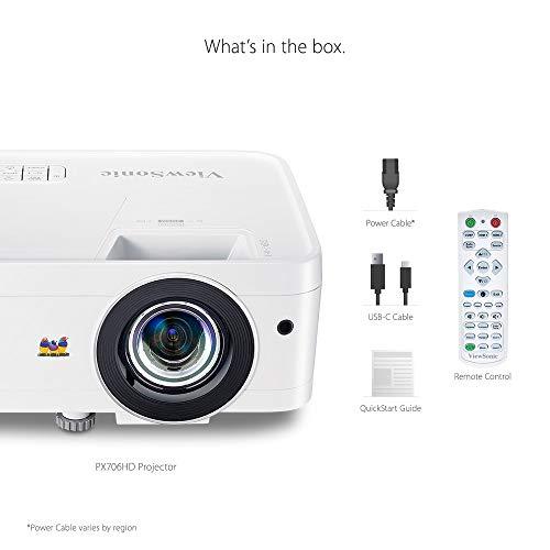 ViewSonic ViewSonic PX706HD 1080p Short Throw Projector with 3000 Lumens 22,000:1 DLP Dual HDMI USB C and Low Input Lag, Stream Netflix with Dongle