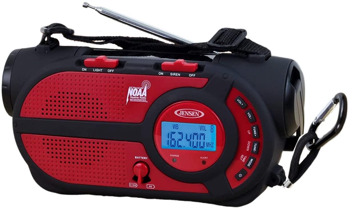 Jensen Jensen JEP-650R 2000mAh NOAA Emergency Weather Radio, Multiple Power Portable, Power Bank, AM/FM LED Flashlight, USB Cellphone Charger, (Red/Black)