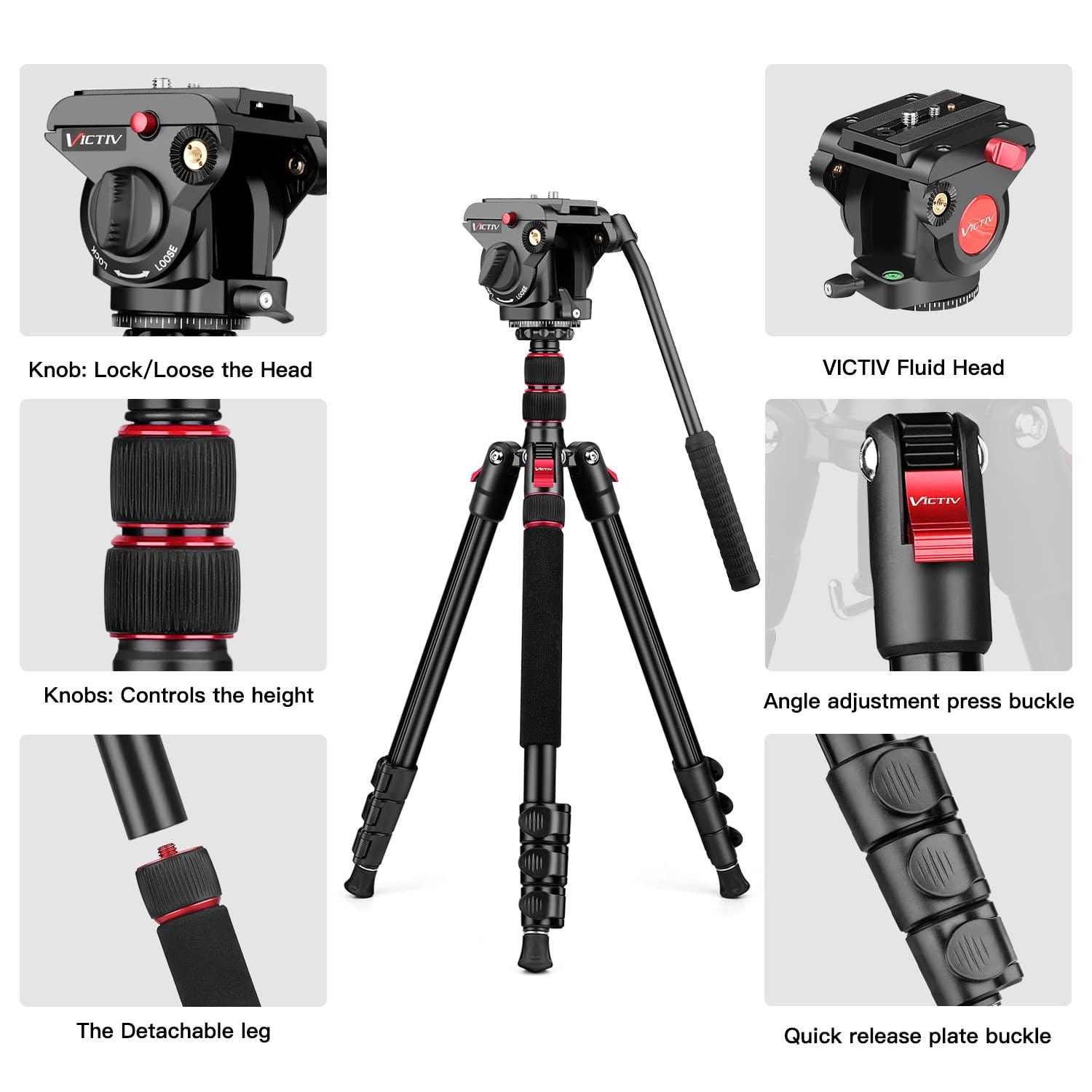 Victiv Tripod Camera Tripod, 72" Video Tripod with Fluid Head, Aluminum Heavy Duty Tripod with Carry Bag, Professional Camera Tripods & Monopods, Compatible with Video Camera, DSLR, Camcorder