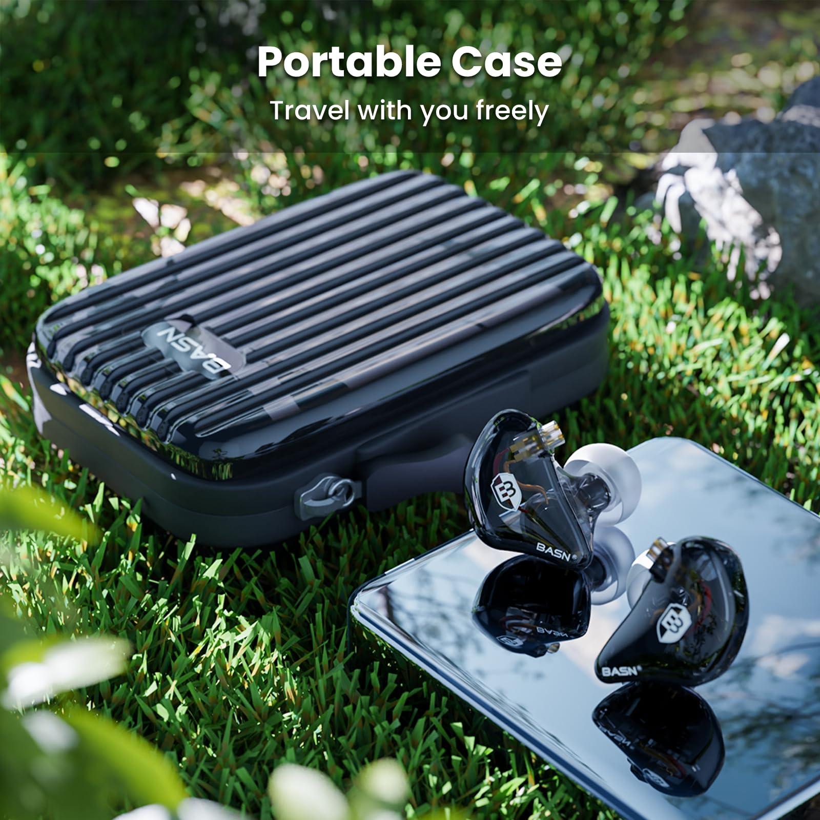 BASN BASN Bsinger Professional in Ear Monitor Headphones, Dual Drivers 2-Pin IEM Earbuds with Mic, Clear Sound HiFi Earphones for Musicians Drummers and Stage (Black, 2-Pin)