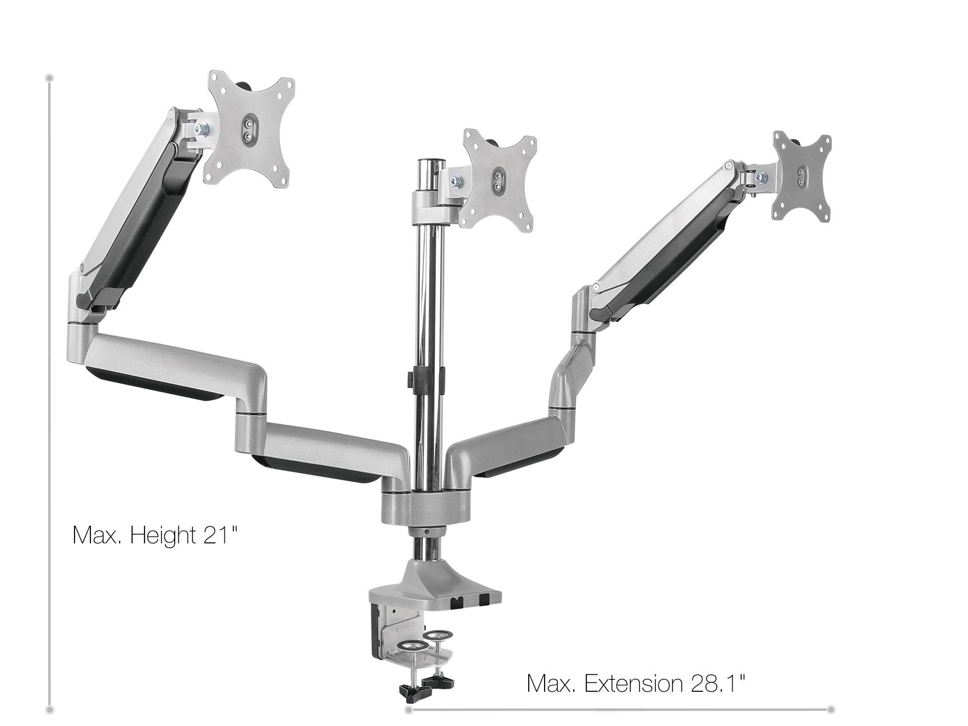 TechOrbits TechOrbits Universal Desk Mount for Triple Monitor - Fits Three 13-30\" Monitors with Swivel & Clamp