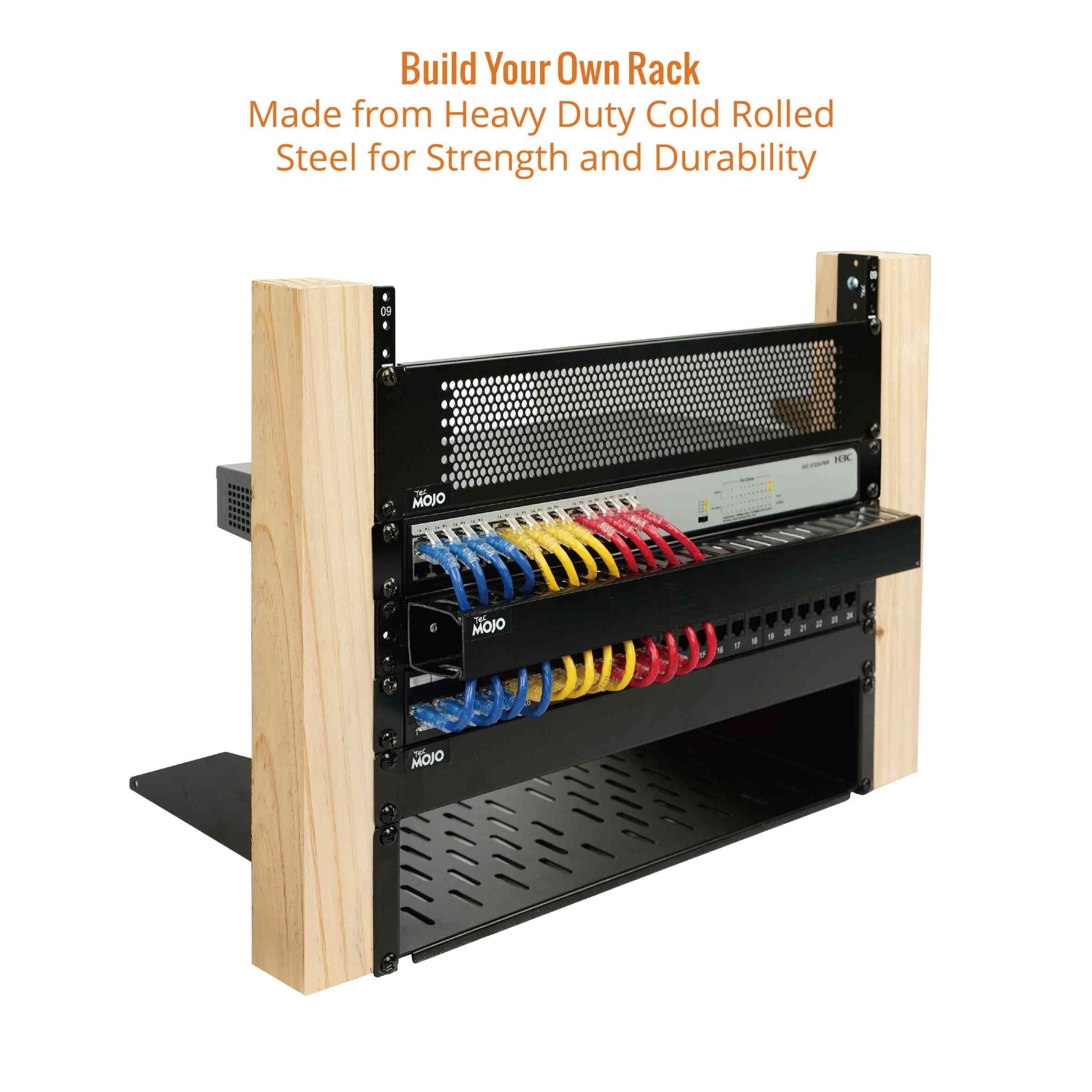 Tecmojo Tecmojo 4U Rack Rails with 12-24 Screws to Mount Equipment, Heavy Duty Steel Rack Rail Set, Black, Tapped Hole