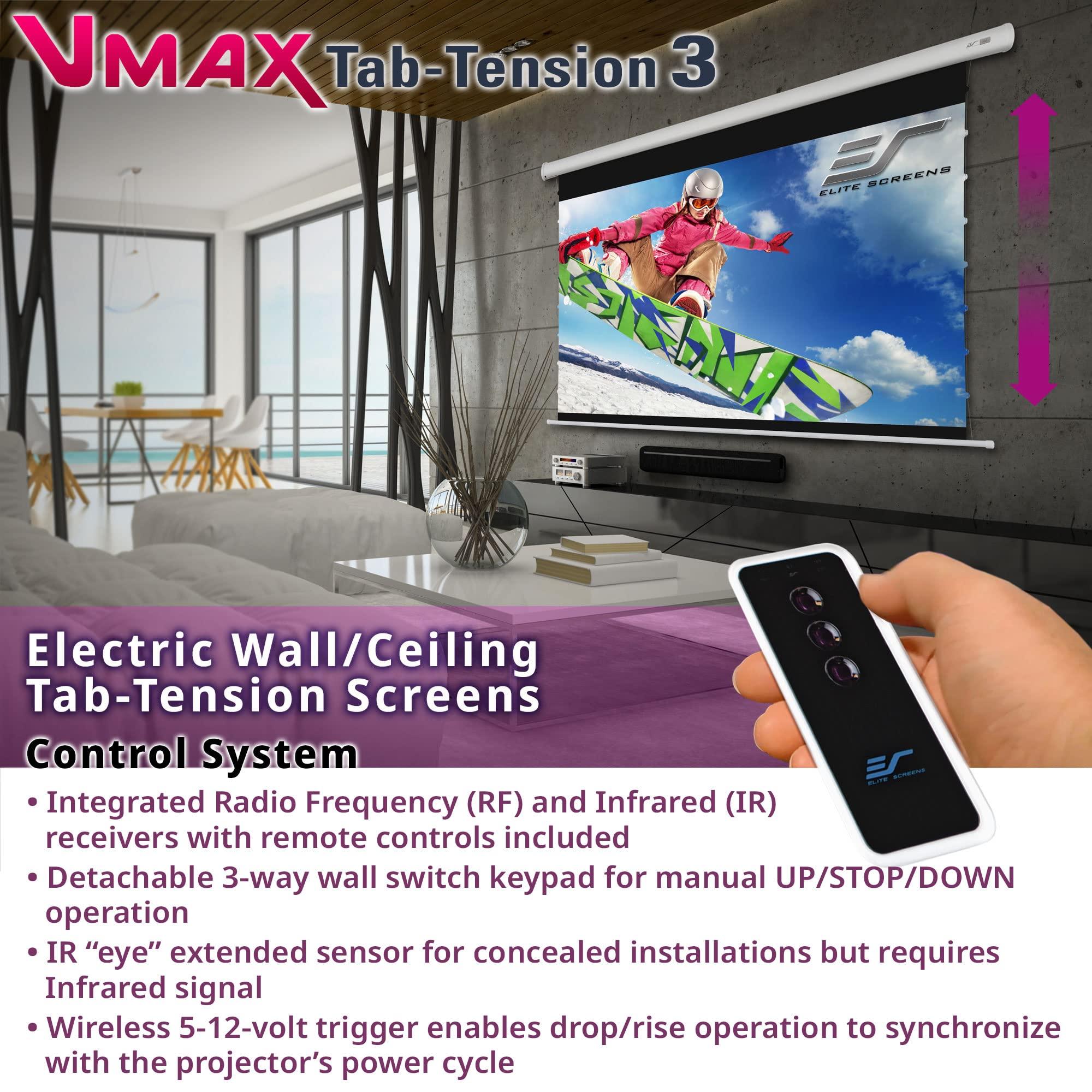 Elite Projector Elite Screens VMAX 3 Tab-Tensioned Series, 135-INCH 16:9, Motorized Projector Screen for Ultra/Standard/Short Projectors Movie Home Theater, VMAXT135XWH3