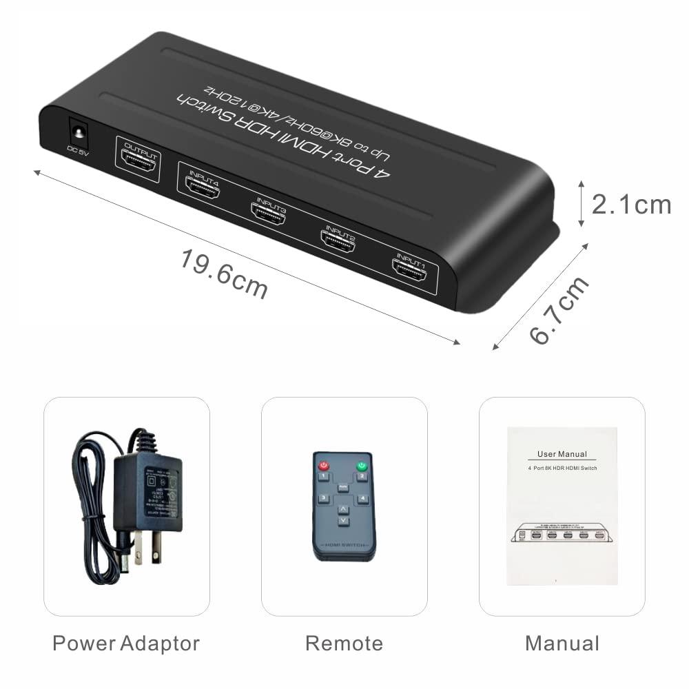 iArkPower iArkPower HDMI 2.1 Switch 4K@120Hz 8K@60Hz HDMI Switcher 4 in 1 Out Support PS5, Xbox Series X, HDR10+, Dolby Vision Dolby Atmos