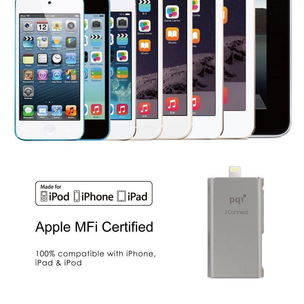 PQI [Apple Mfi] Iconnect 64 GB Mobile Flash Drive w/ Lightning Connector for iPhones, iPads, iPod Mac & PC USB 3.0 (Iron Gray)