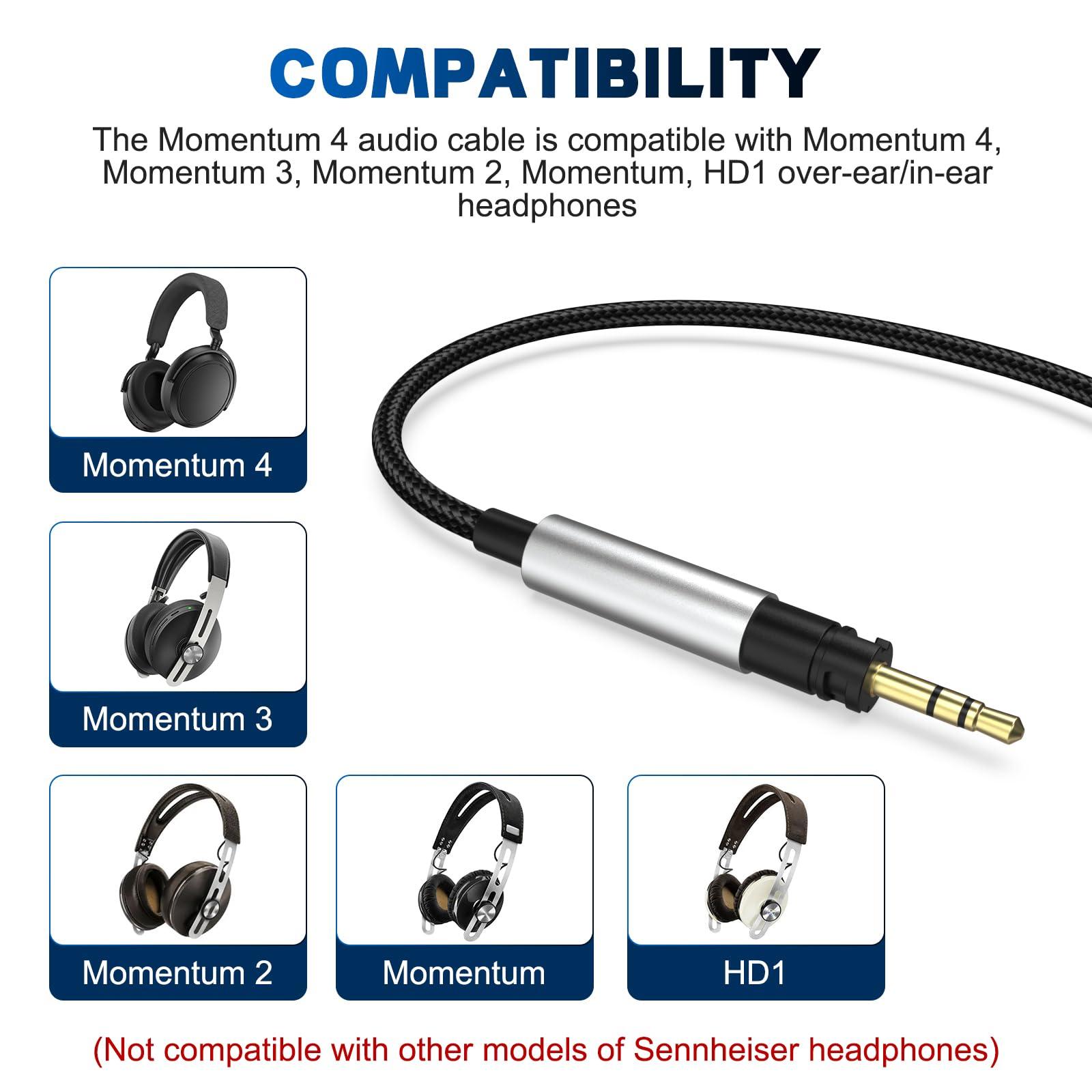 Zosvoses Zosvoses Momentum 4 Cable Compatible with Sennheiser Momentum 4/3/2.0, HD1 On-Ear, HD 400S/450BT, PXC 550/550-II, ACCENTUM Plus Headphones, 3.5mm Audio Cable Headset with 6.35mm Adapter, 6.6ft