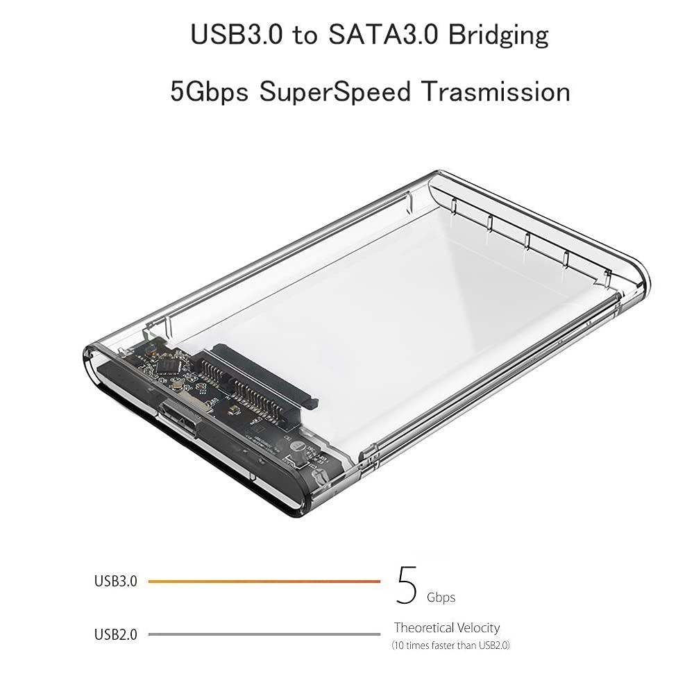 Reletech Reletech 2.5" External Hard Drive Enclosure, SATA to USB 3.1 Tool-Free Clear for 2.5 Inch SSD & HDD 9.5mm 7mm External Hard Drive Case Supports UASP SATA