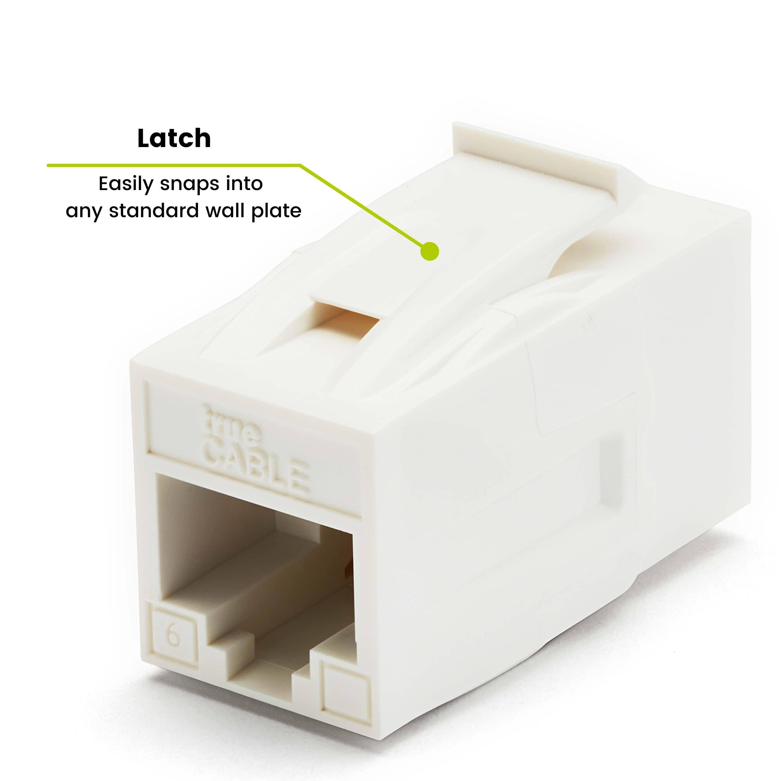 TRUE CABLE trueCABLE Cat6 Keystone Jack Coupler, Unshielded (UTP), PoE++ (4PPoE), UL Listed, ETL Verified, ANSI/TIA 568-2.D Cat 6 Performance Compliant, Female to Female RJ45 Couplers, White, 6 Pack