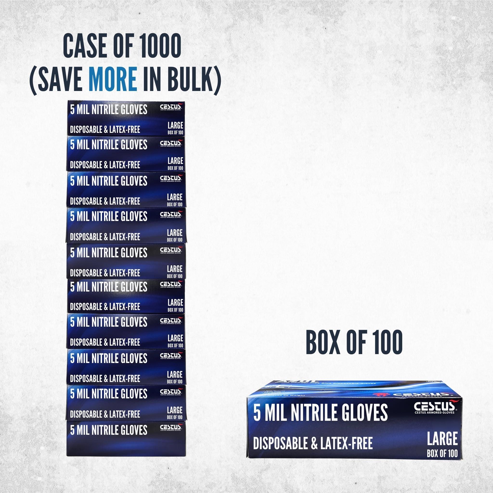 Cestus Cestus 5 Mil Nitrile Gloves Medium, Case of 1000, Disposable Latex Free, Mechanic Gloves, Cleaning Gloves Guantes Desechables (Box of 100, Medium)