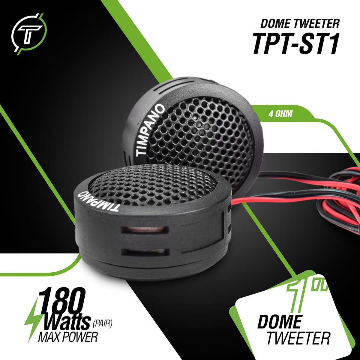 Timpano Timpano TPT-ST1 Dome Tweeter, 1 Inch Tweeter Set for Car Audio, Angle or Surface Mount Tweeters, 4 Ohm Soft Dome 150 Watts Max Power Tweeter for Pro Car Audio (Pair)
