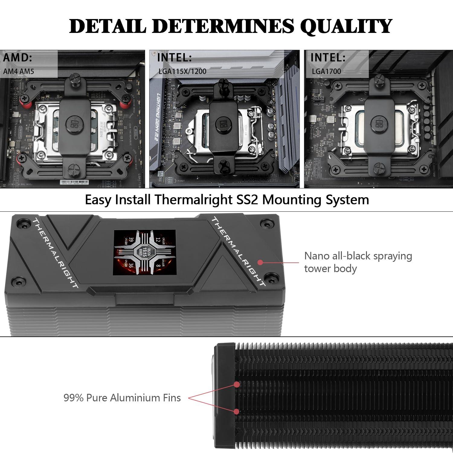 Thermalright Thermalright Assassin Spirit 120 Vision ARGB Black, with Black Top Cover, CPU Air Cooler, PC Cooling,240 * 240 Resolving Power IPS LCD Screen,Editable,with 1.54in for Intel lga1851/1700/115X,AM4/AM5