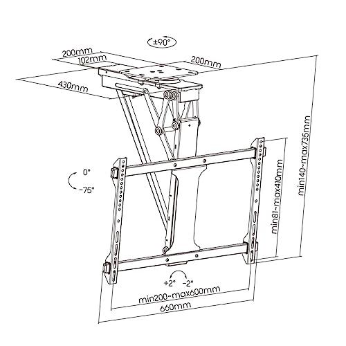 THEGA TV Ceiling Mount Bracket - Motorized Ceiling TV Mount, TV Wall Brackets and Tilt Mount Brackets Fits 32-75 Inch TVs, 90 Left/Right Rotation Electric TV Lift, Electric Ceiling TV Mount