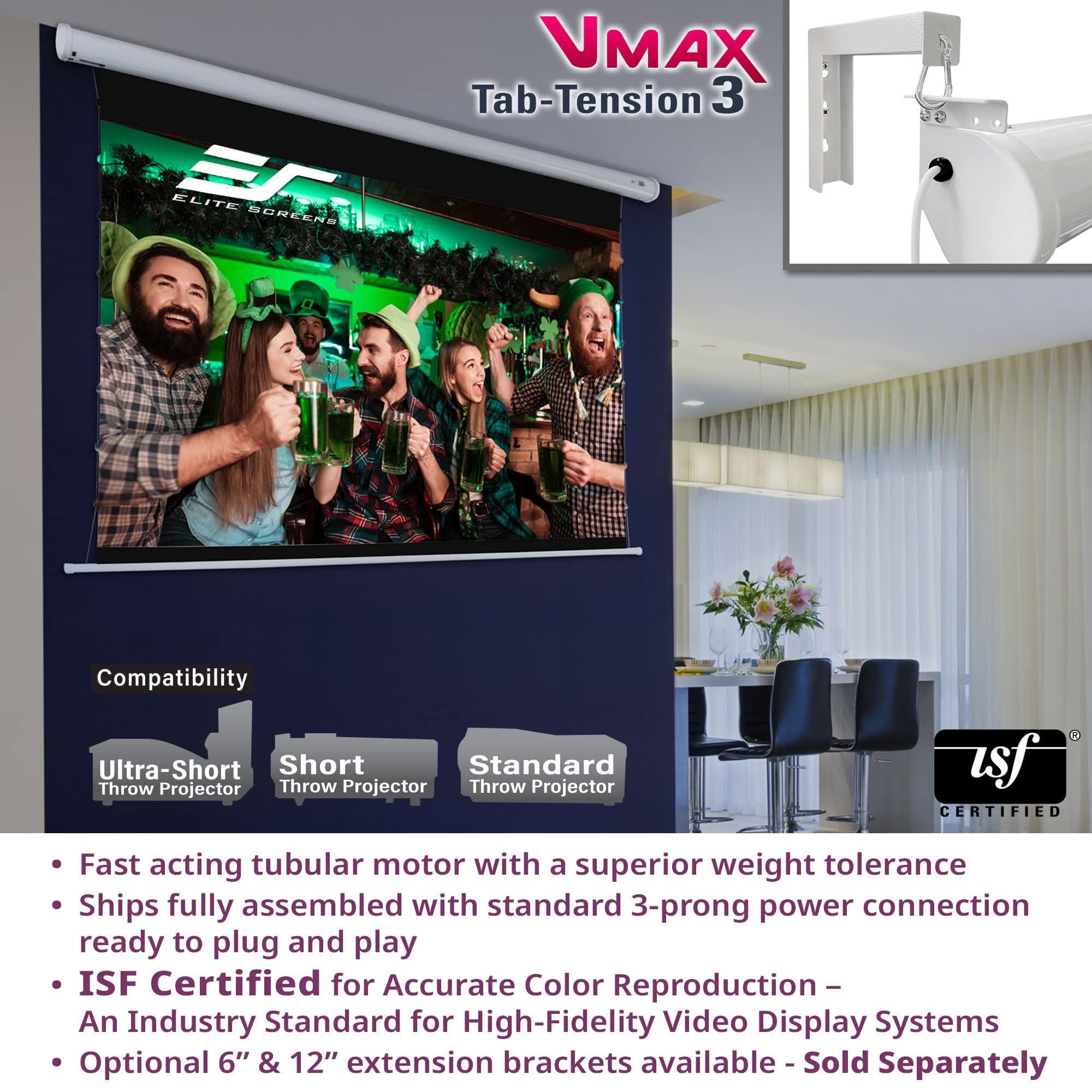 Elite Projector Elite Screens VMAX 3 Tab-Tensioned Series, 135-INCH 16:9, Motorized Projector Screen for Ultra/Standard/Short Projectors Movie Home Theater, VMAXT135XWH3