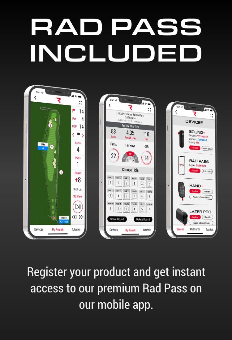 Rad Golf Rad Hand+ GPS Golf Handheld with Green View, Shot Tracking, IPX7 Waterproof, Dynamic Touch Pin Positioning and Over 40,000 Mapped Courses