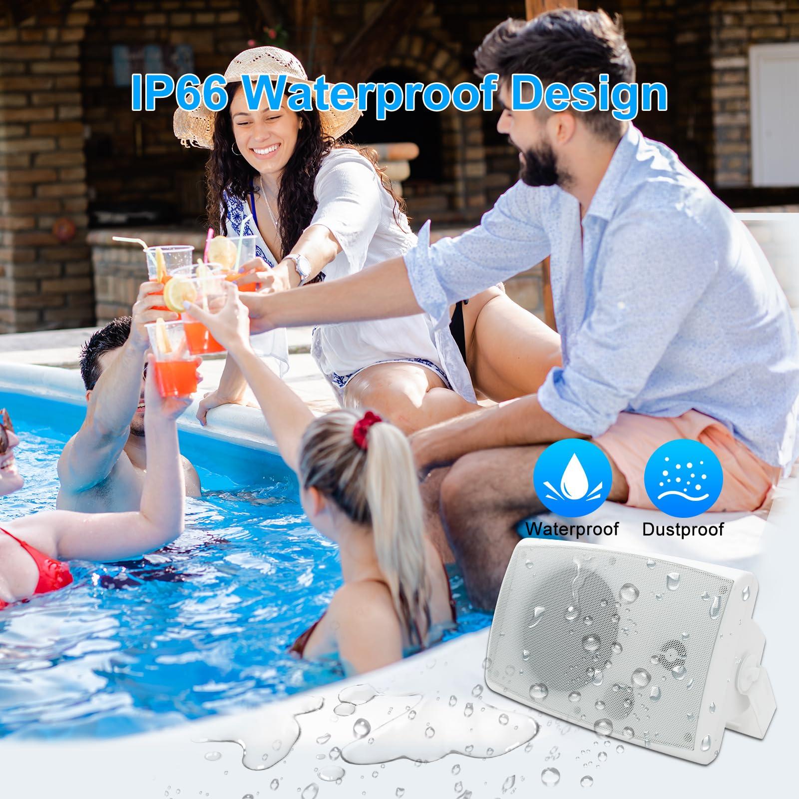 Herdio Herdio 400W 6.5 Inch Passive Outdoor Speakers Wired Waterproof,2 Way Wall Mounted Speakers with Powerful Bass for Patio Home Indoor Poolside Deck Backyard (Pair,White)