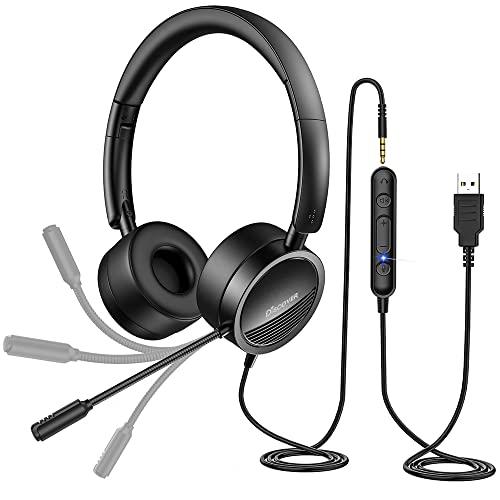 Discover Discover D312U Dual Speaker Headset with USB and 3.5mm Connection- Compatible with Computer Apps Like Microsoft Teams, Zoom, RingCentral, Cisco, Avaya and Cell Phones with a 3.5mm Port