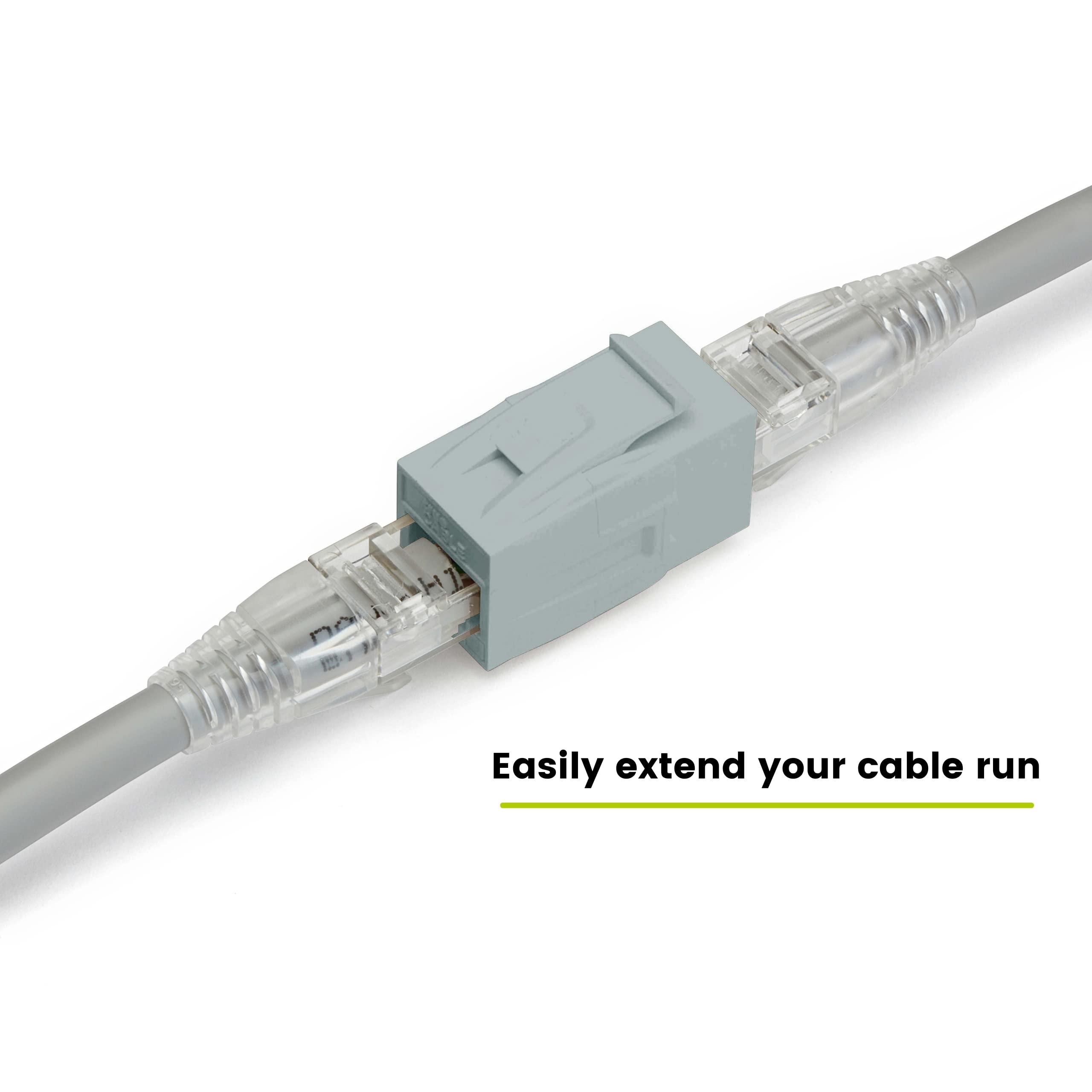 TRUE CABLE trueCABLE Cat6 Keystone Jack Coupler, Unshielded (UTP), PoE++ (4PPoE), UL Listed, ETL Verified, ANSI/TIA 568-2.D Cat 6 Performance Compliant, Female to Female RJ45 Couplers, Gray, 6 Pack