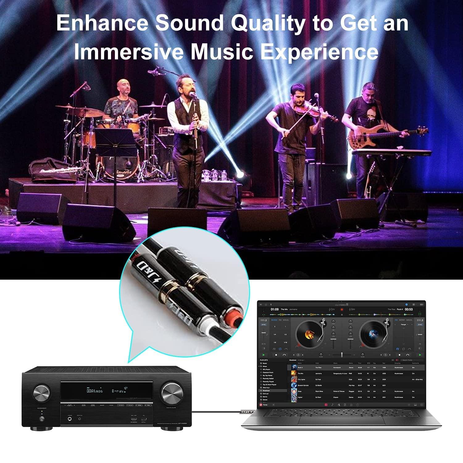 J&D J&D Dual 1/4" TS to 2RCA Cable Bundle with RCA to 3.5mm Adapter Cable, 6 Feet