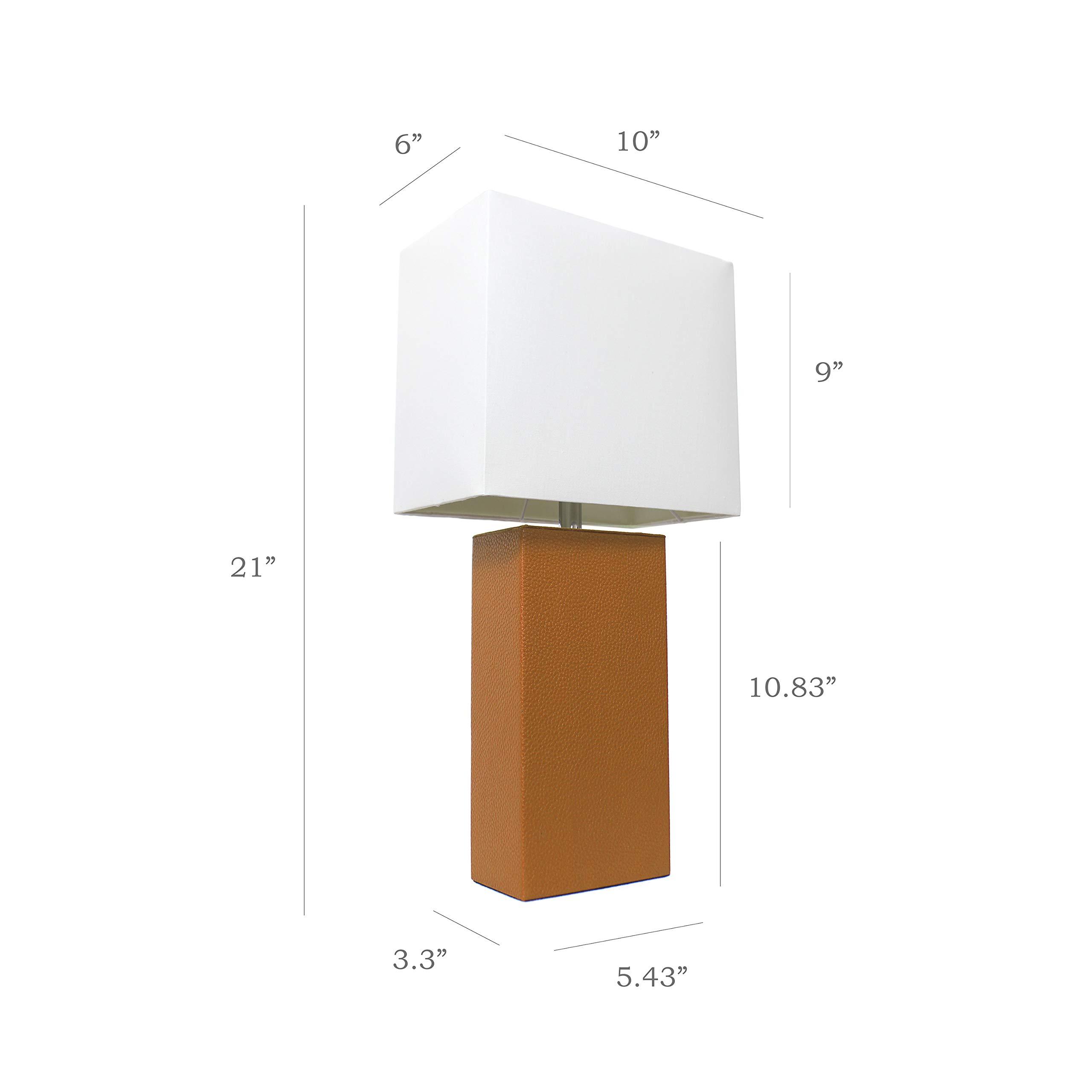 Elegant Designs Elegant Designs LT1025-TAN Modern Leather Table Lamp with White Fabric Shade, Tan (Pack of 1)