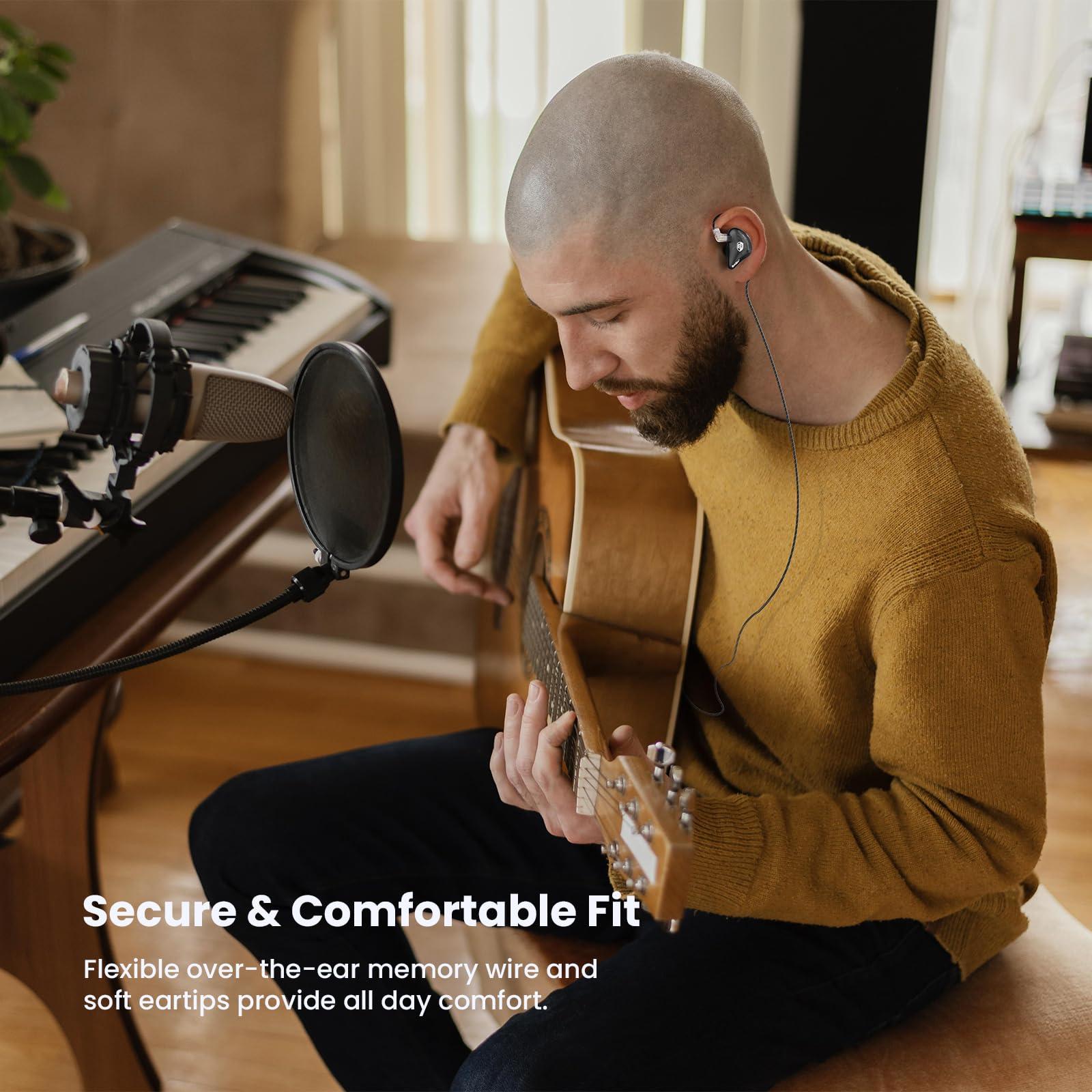 BASN BASN Bsinger Professional in Ear Monitor Headphones, Dual Drivers 2-Pin IEM Earbuds with Mic, Clear Sound HiFi Earphones for Musicians Drummers and Stage (Black, 2-Pin)